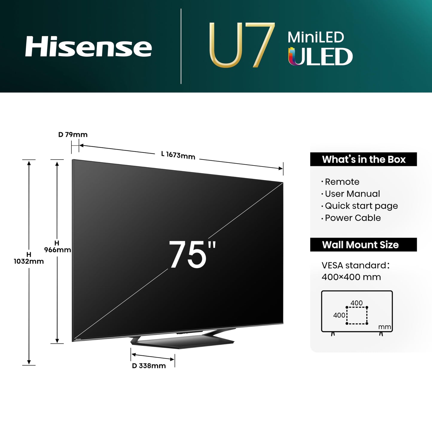 Hisense 55U7NQ 55” 4K Mini LED ULED Smart TV (2024) – Quantum Dot, 120Hz/144Hz VRR, HDMI 2.1, Game Mode Pro