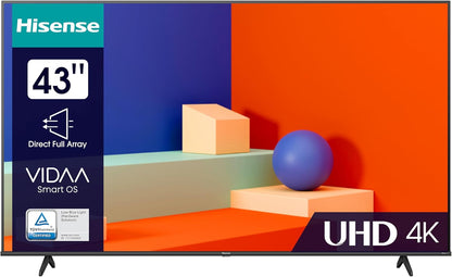 Hisense 43E6KT 43” 4K UHD Smart TV (2023) – HDR, Dolby Vision, Triple Tuner DVB-C/S2/T2, Frameless Design