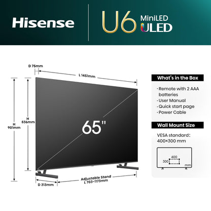 Hisense 55U7NQ 55” 4K Mini LED ULED Smart TV (2024) – Quantum Dot, 120Hz/144Hz VRR, HDMI 2.1, Game Mode Pro