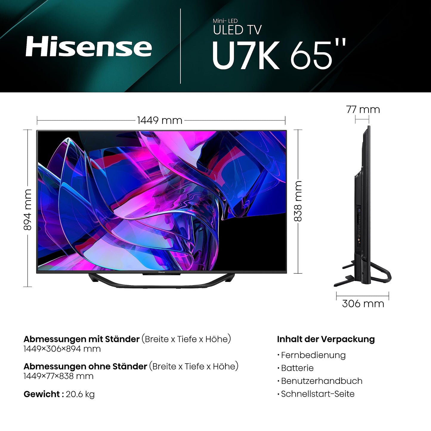 Hisense 55U7NQ 55” 4K Mini LED ULED Smart TV (2024) – Quantum Dot, 120Hz/144Hz VRR, HDMI 2.1, Game Mode Pro