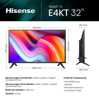 Hisense 40E4KT 101cm (40 Zoll) Fernseher Full HD Smart TV, Triple Tuner DVB-T2 / T/C / S2 / S, Works with Alexa, WiFi, Game Mode, Hotel Mode, Schwarz [2023], Betriebsystem VIDAA U